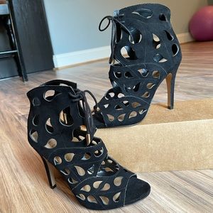 Aldo Cut Out Lace Up Black Heels with Zipper - 8